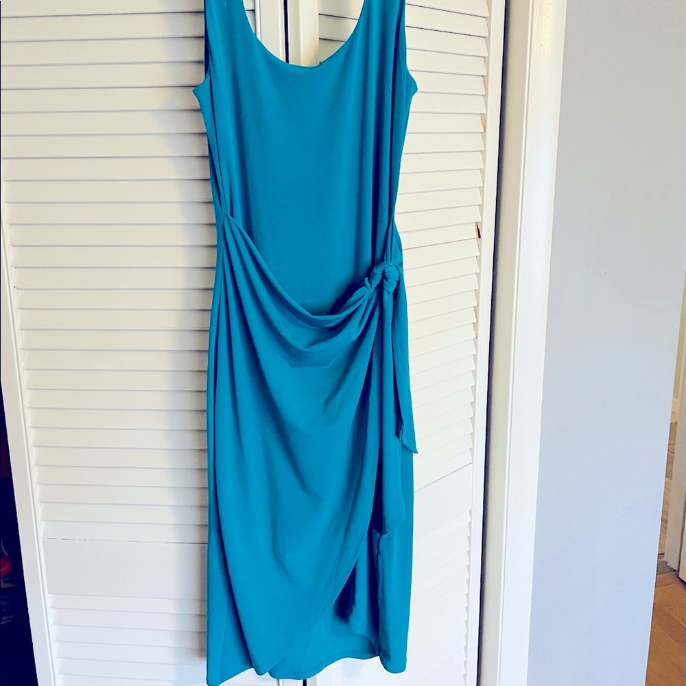 Express turquoise faux wrap midi dress